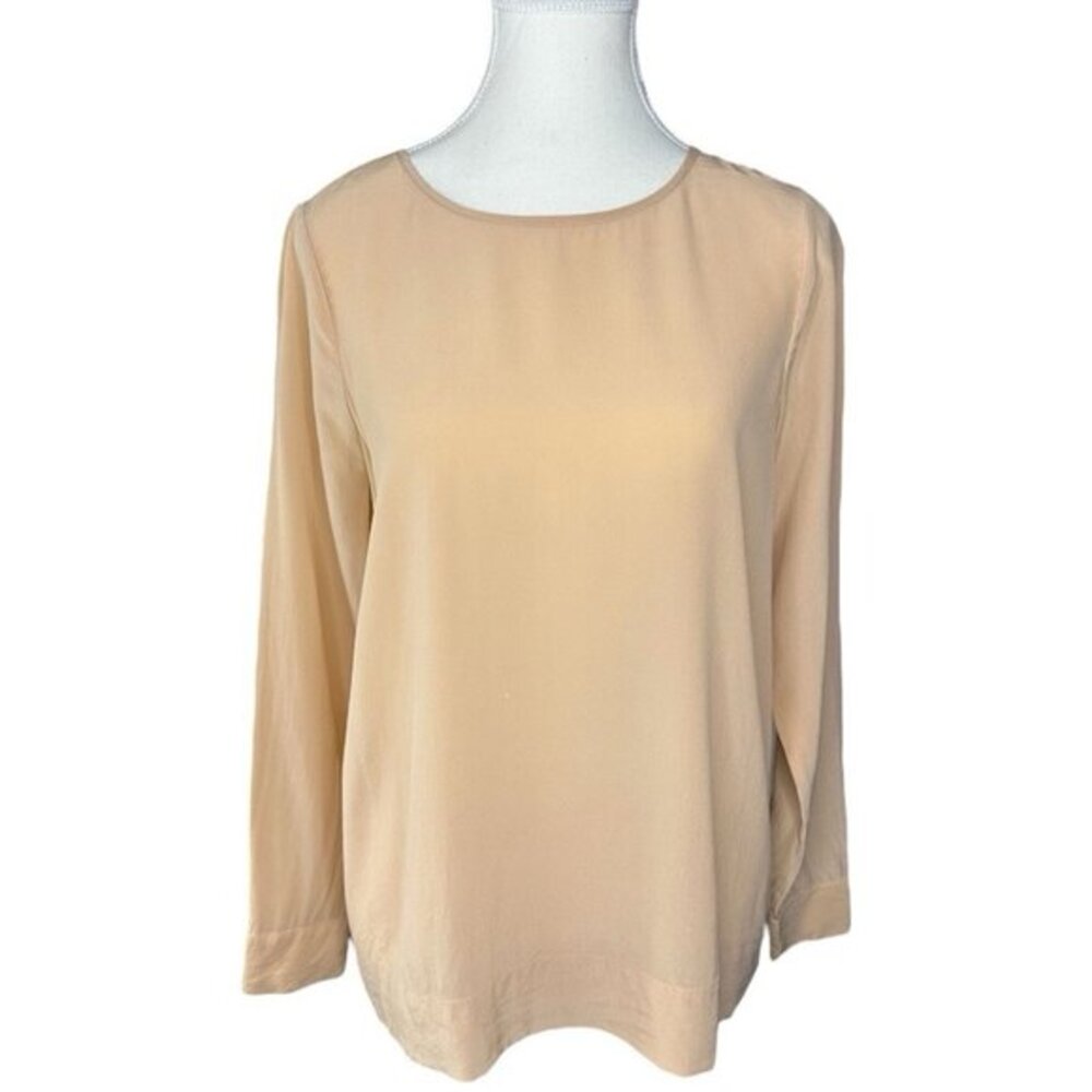 Everlane‎ Womens Silk Long Sleeve Crew Neck Blouse Tan Beige Size XS Minimalist